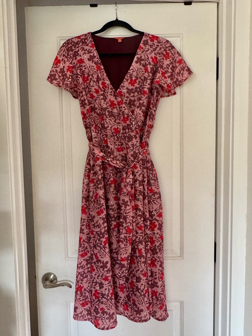 Modcloth Pink and Red Floral Wrap Midi Dress